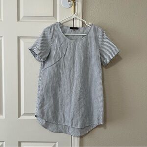 Final Touch Blue White Pinstripe Short Sleeve Hi-Low Blouse Medium